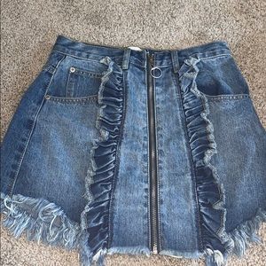Distressed jean skirt